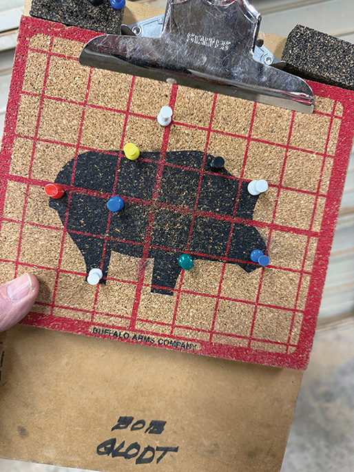 Representation of how Ron Long pinned Mark’s hits on the spotting board.